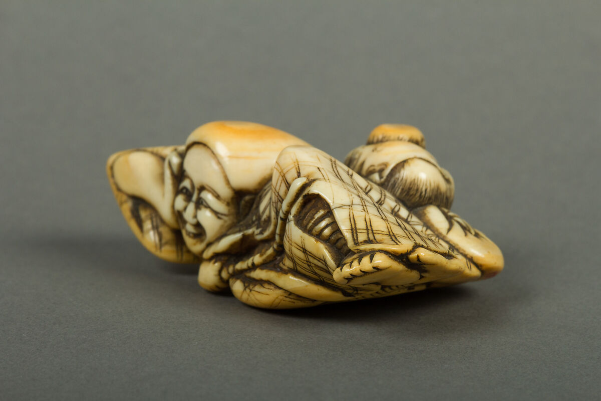 Netsuke of Woman and Monkey, Ivory, Japan