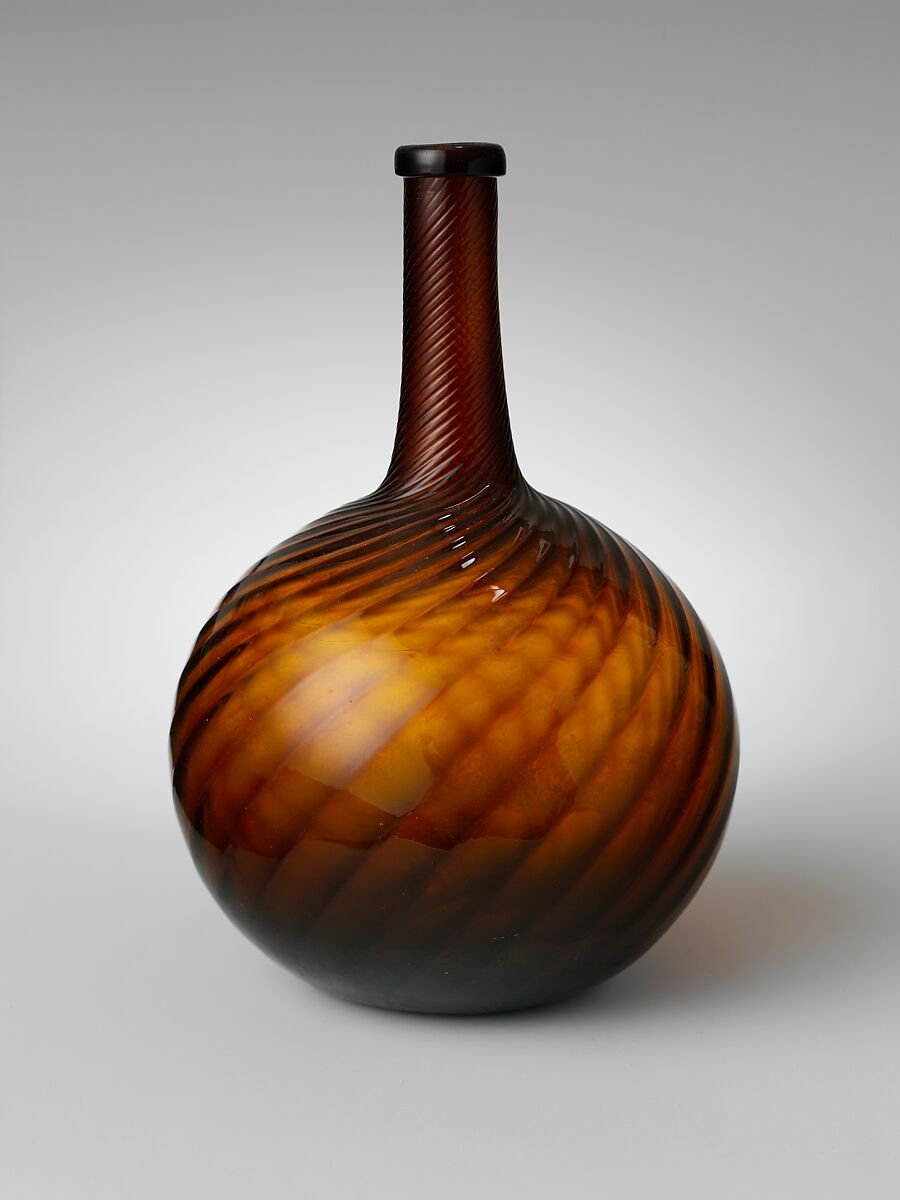 Bottle, Blown pattern-molded glass, American 