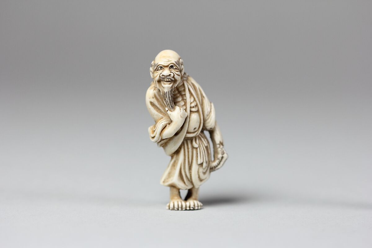 Netsuke of Old Man, Porcelain, Japan 