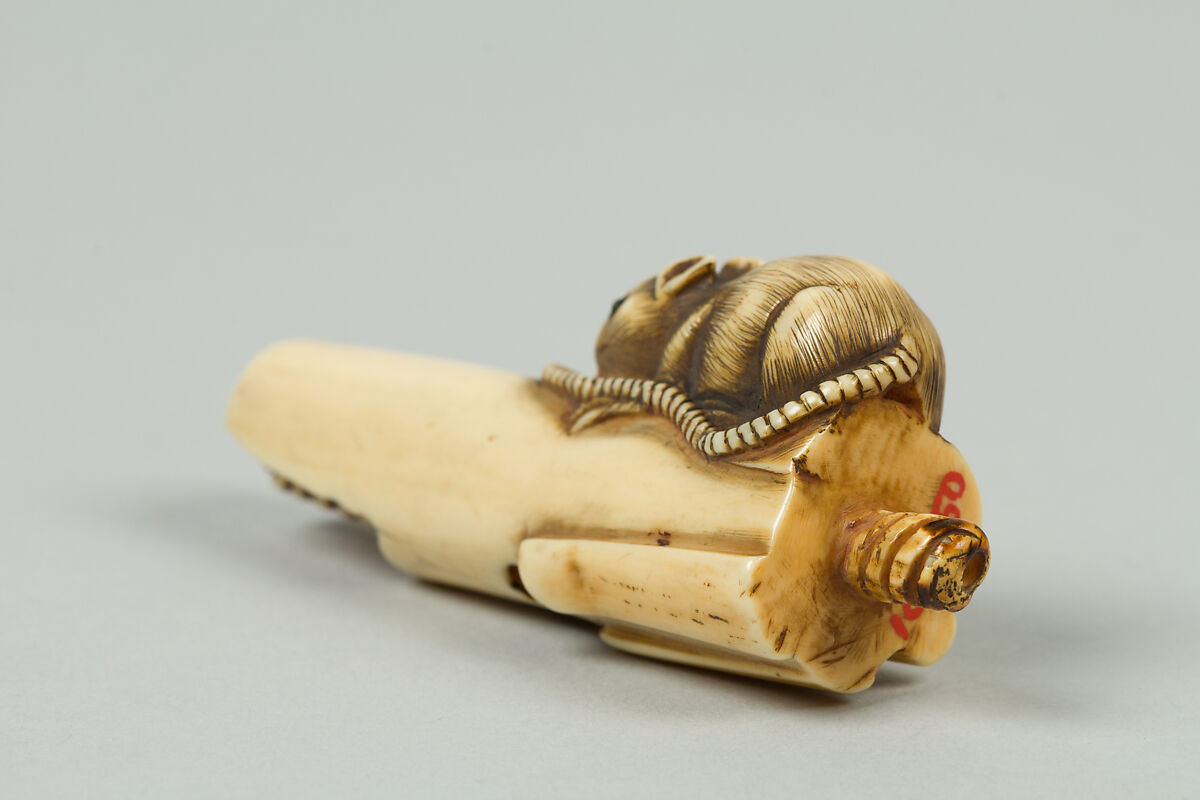 Netsuke of Mouse on Bamboo, Ivory, Japan