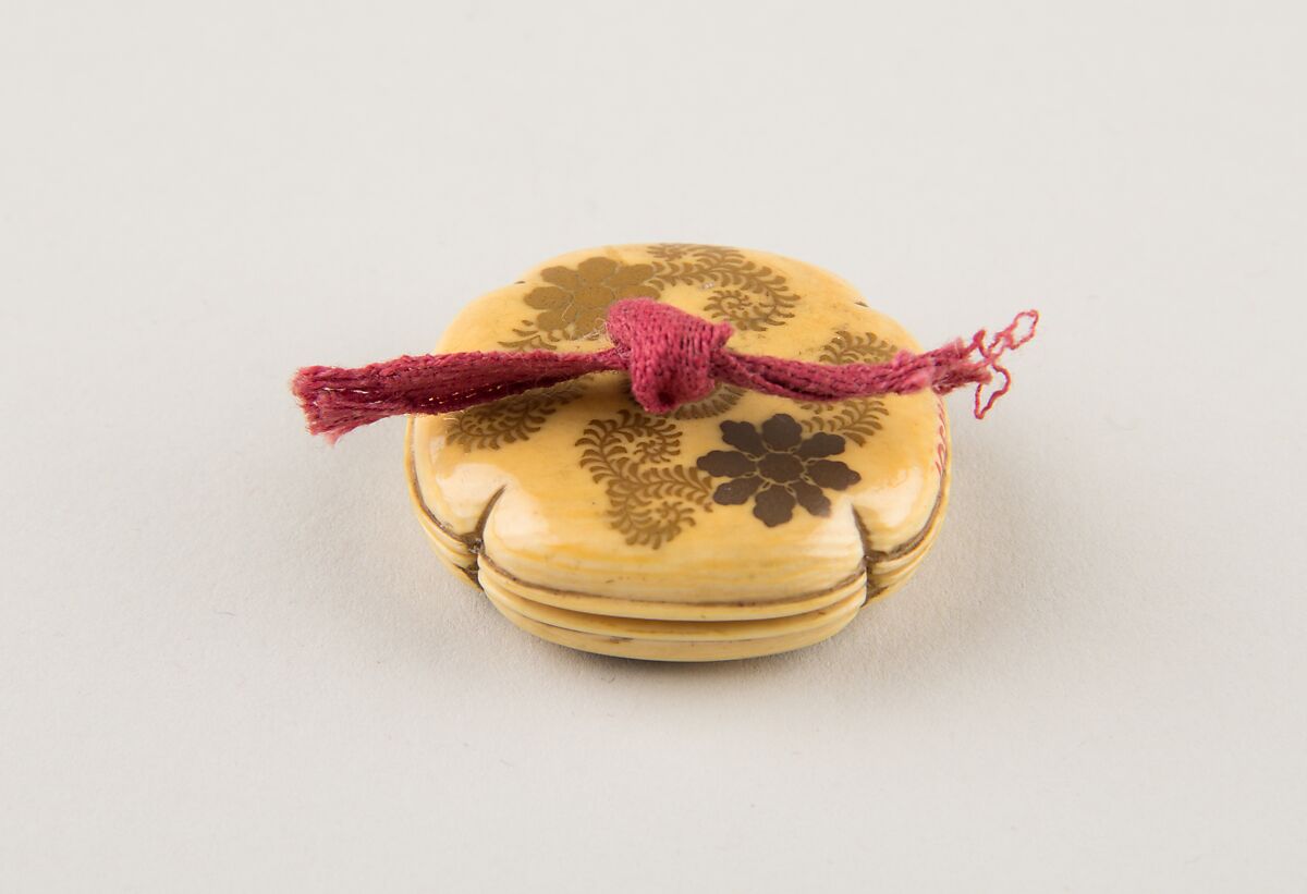 Netsuke with Floral Decoration, Ivory, lacquer, Japan
