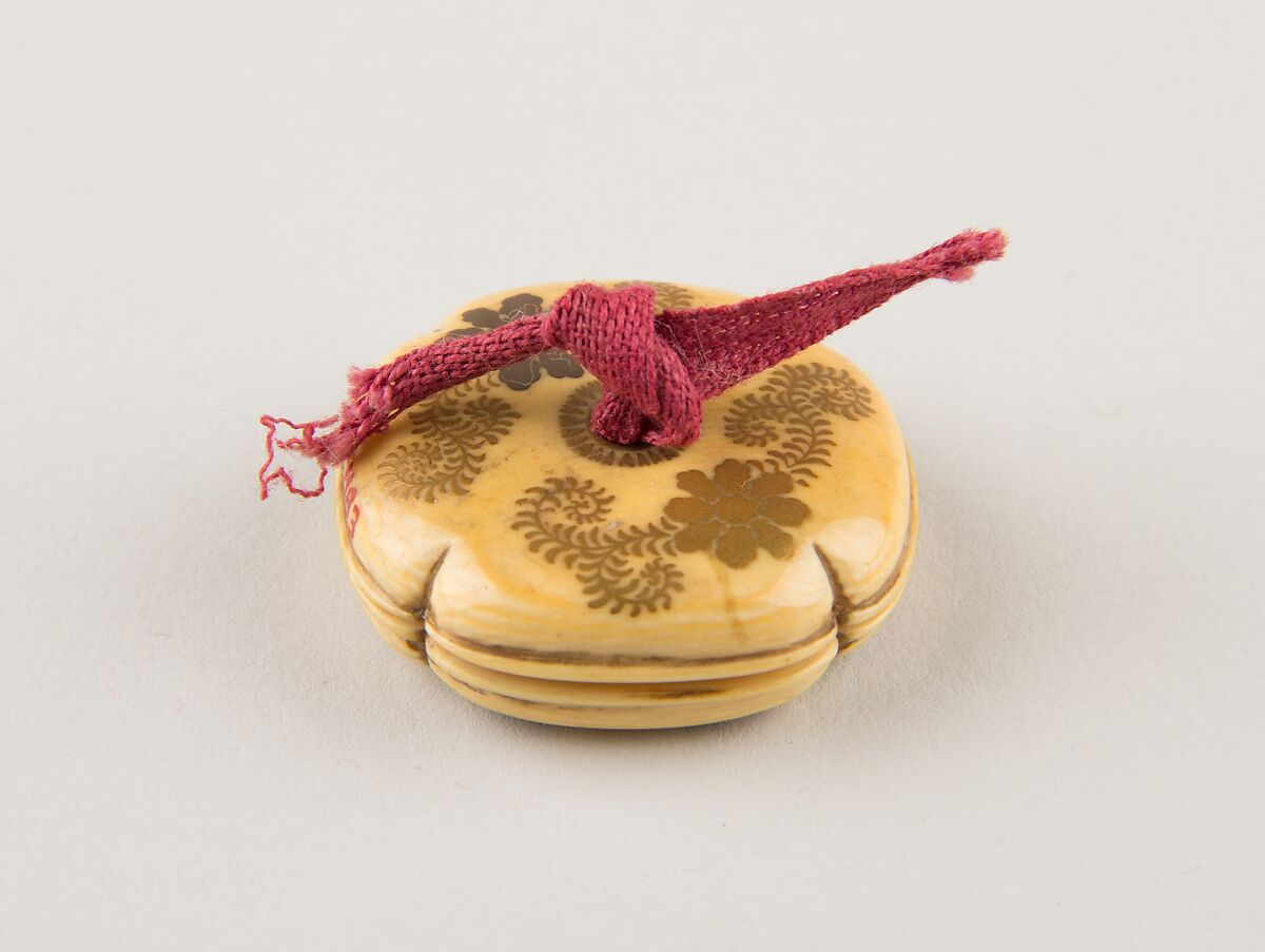 Netsuke with Floral Decoration, Ivory, lacquer, Japan