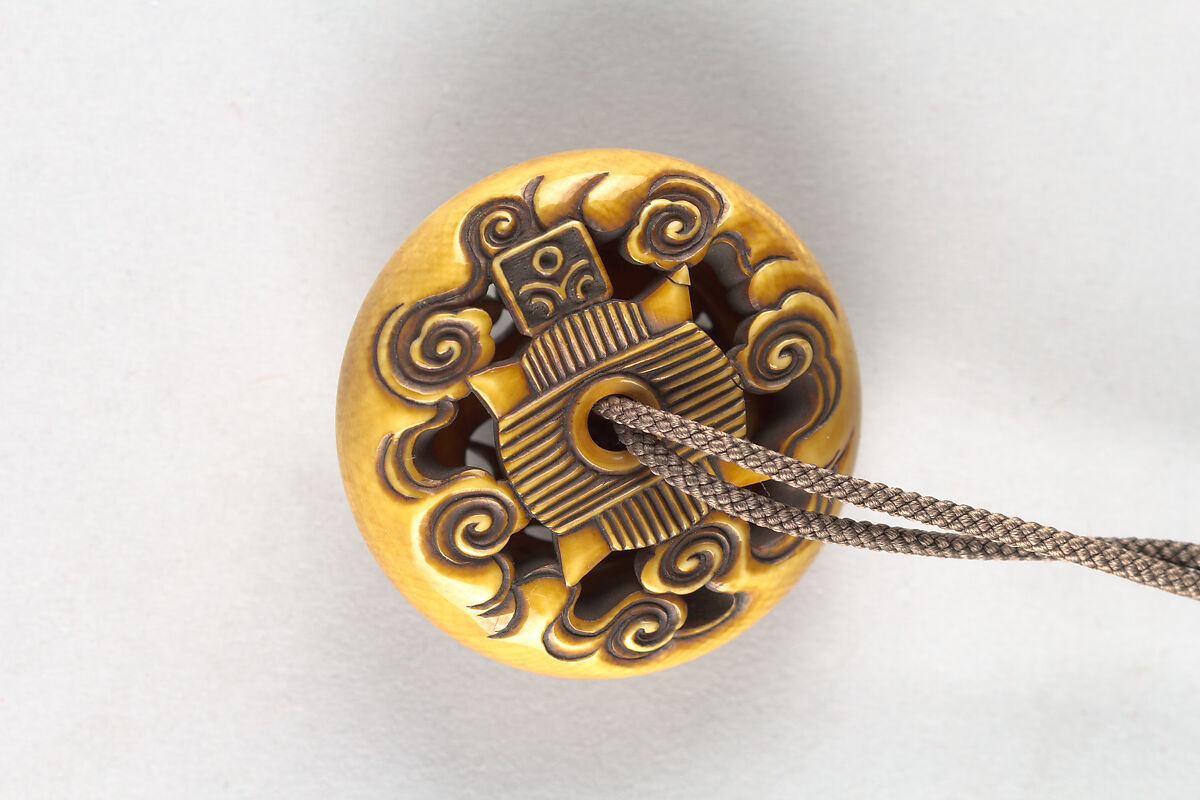 Netsuke with Kagamabuta-stylized Baku, Ivory carved in openwork, Japan