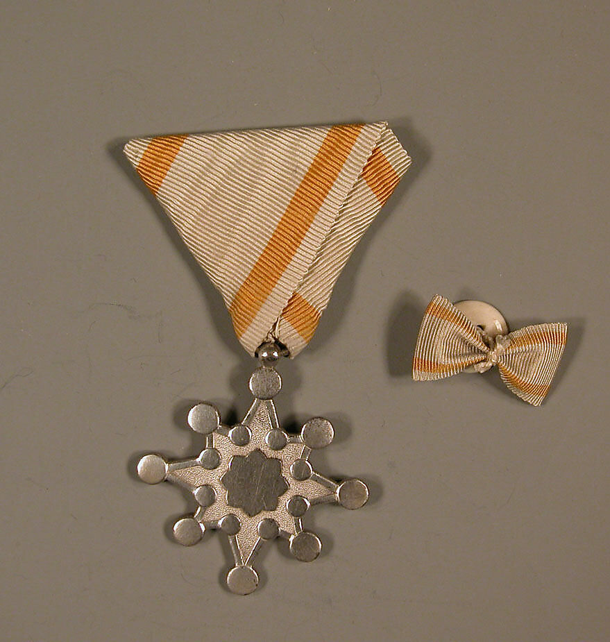 Medal and Button, White triangular ribbon with yellow stripes, Japan 