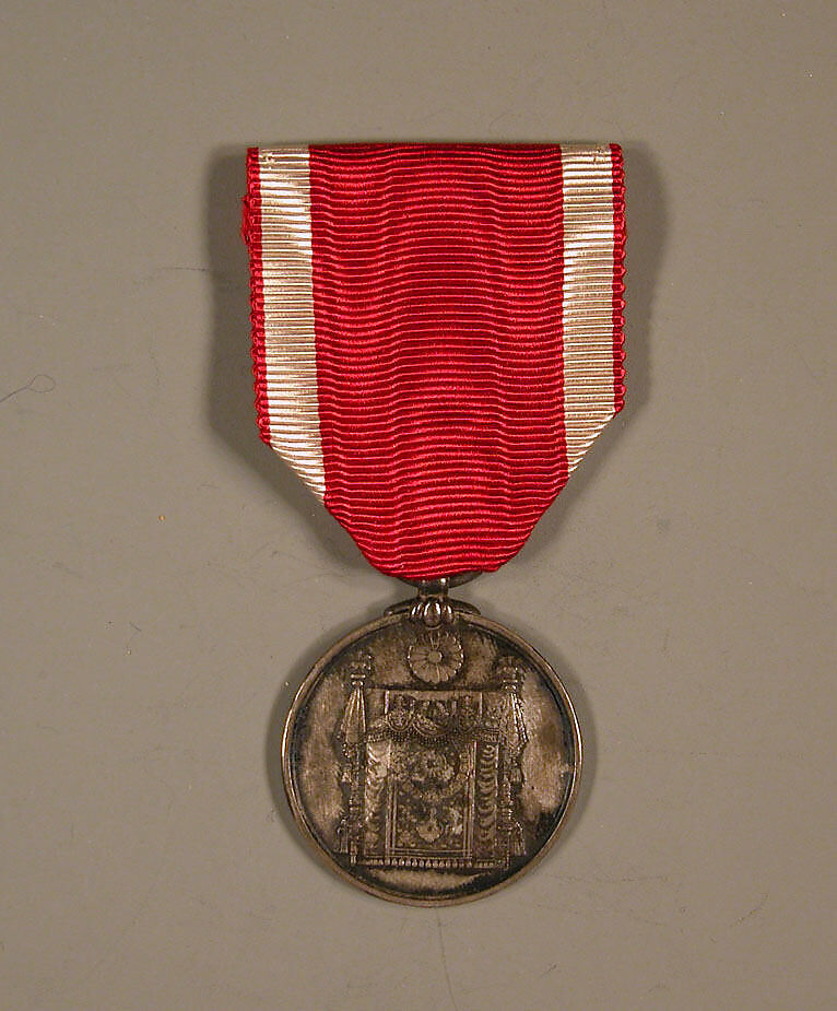 Medal, Silver; red ribbon with white side stripes, Japan 