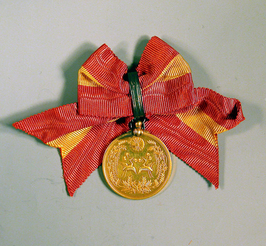 Medal, Gold; red bow with yellow stripe, Japan 