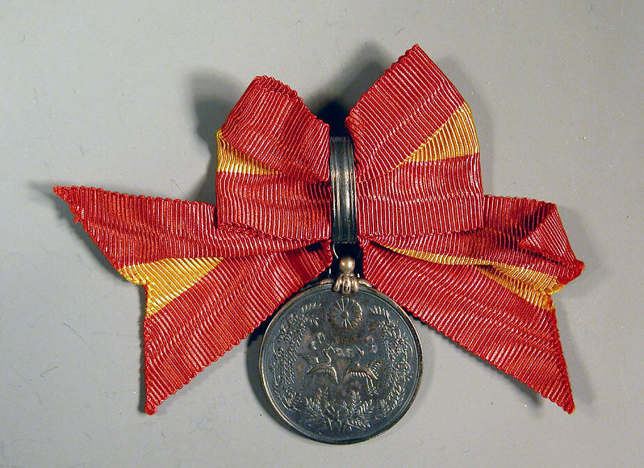 Medal, Silver; red bow with yellow stripe, Japan 