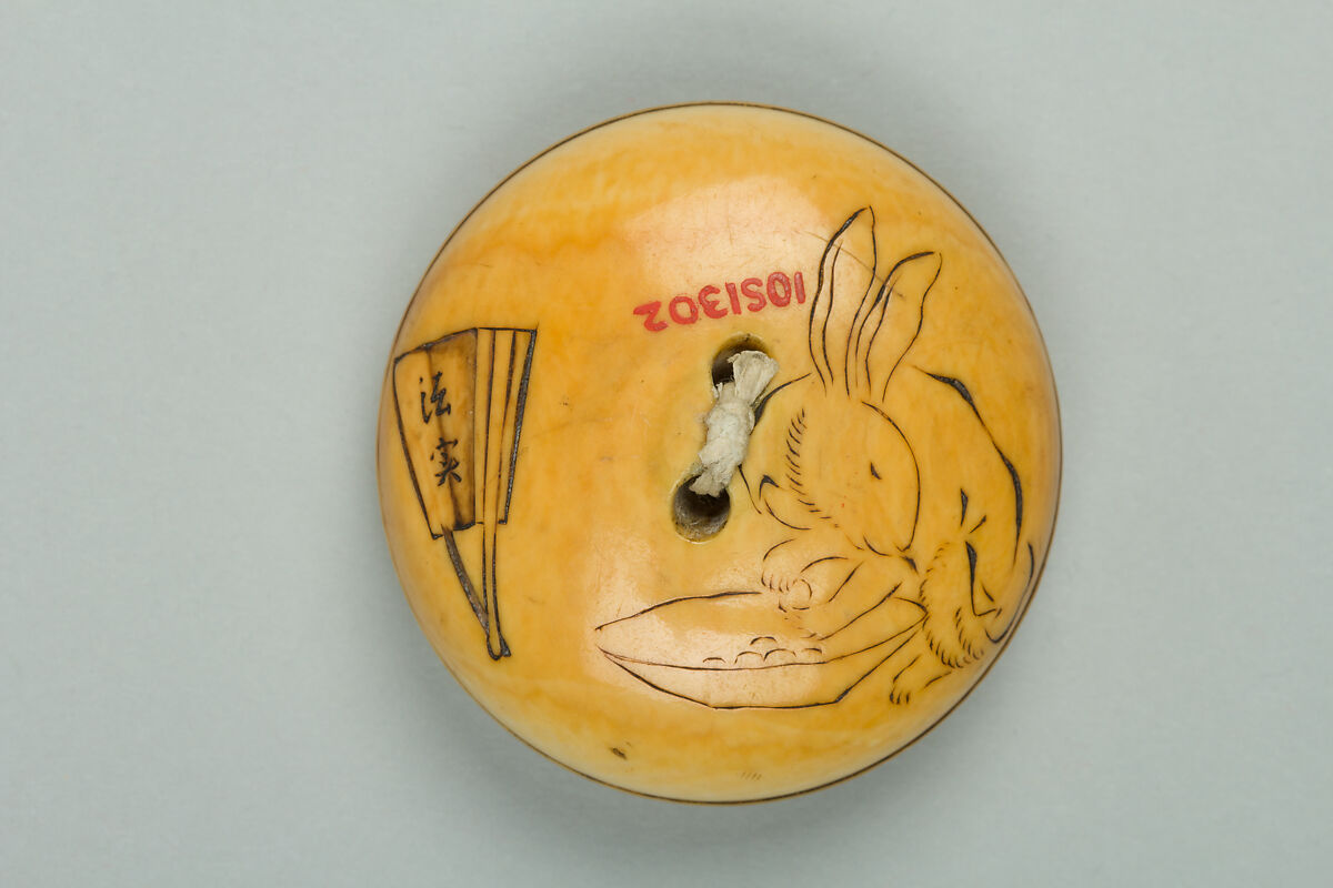 Netsuke of Rabbit Stirring Elixir, Ivory, Japan