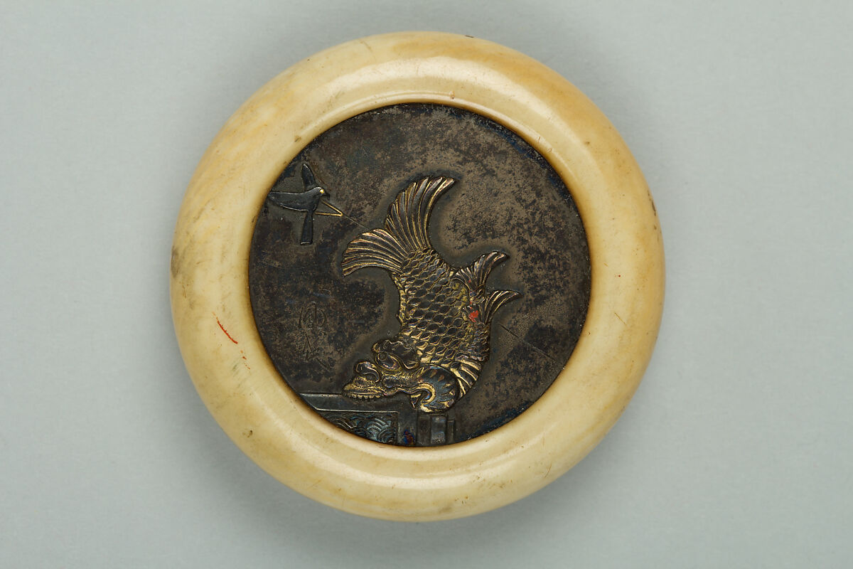 Netsuke, Ivory with metal disc, Japan 