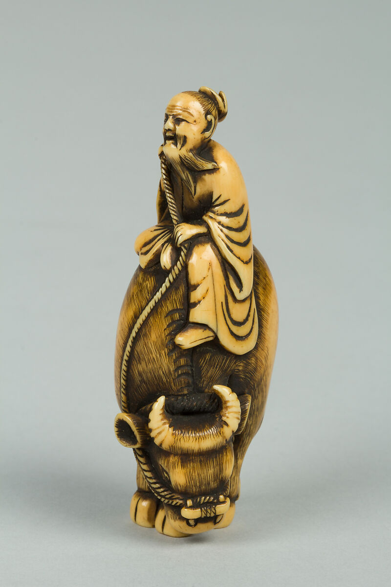Netsuke of Man Riding a Buffalo, Ivory, Japan