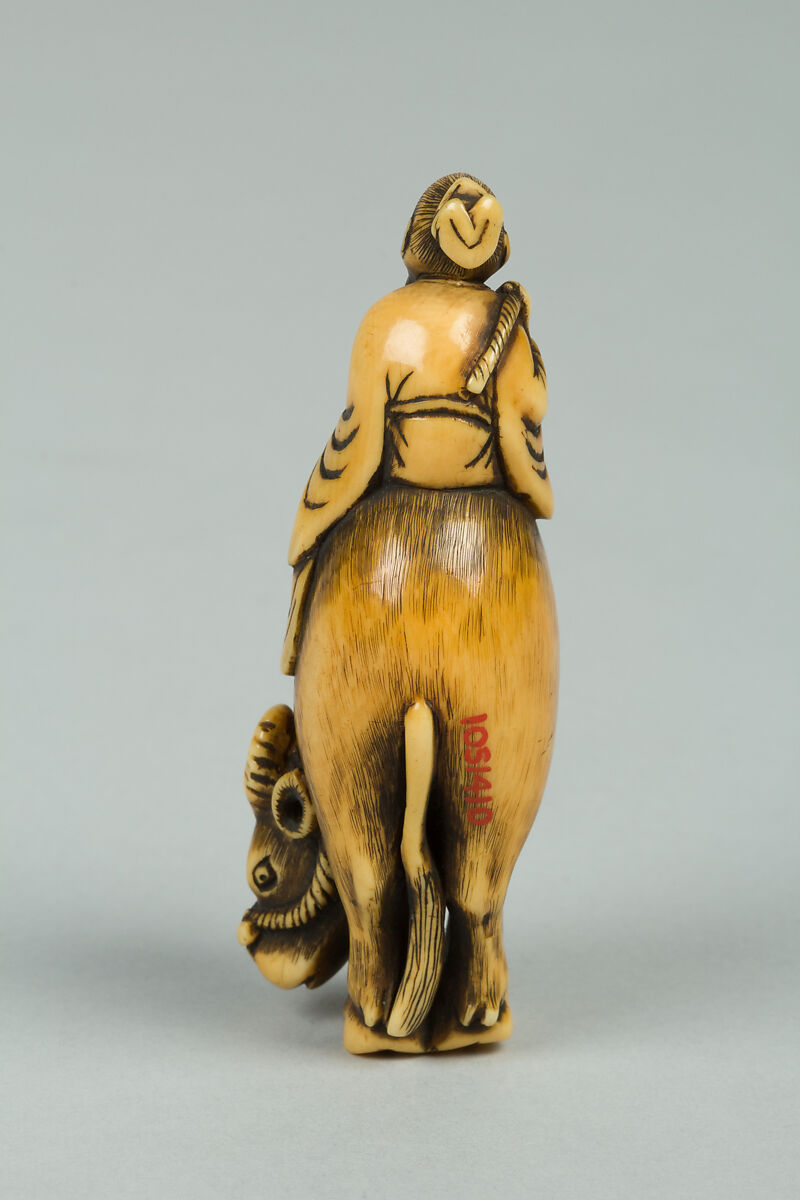 Netsuke of Man Riding a Buffalo, Ivory, Japan