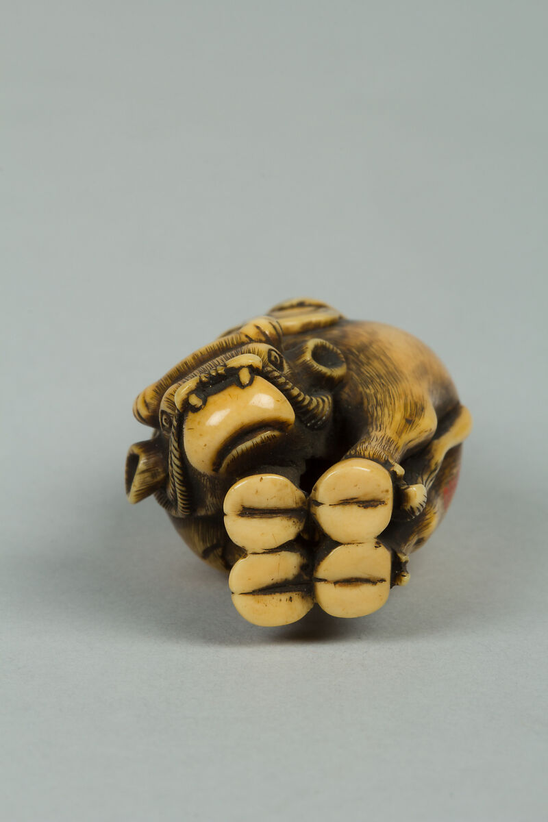 Netsuke of Man Riding a Buffalo, Ivory, Japan