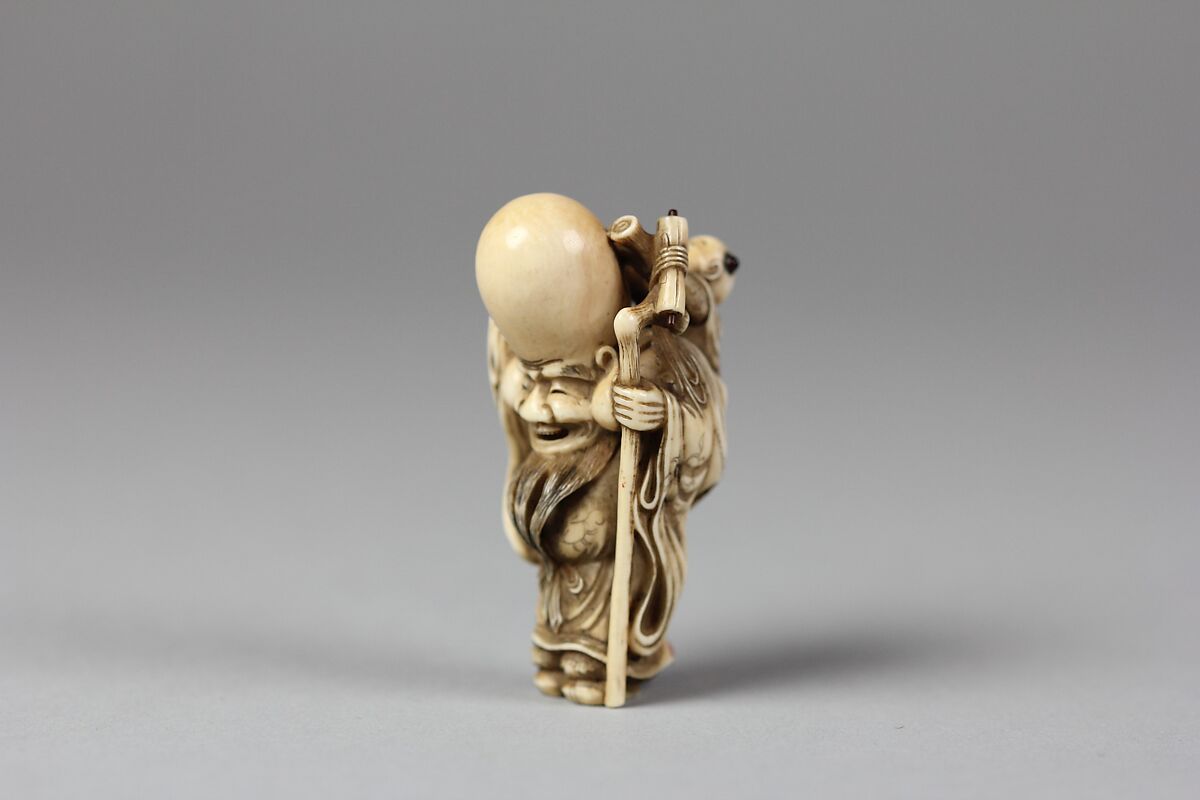 Netsuke of Fukurokujin with Karako Boy, Ivory, Japan