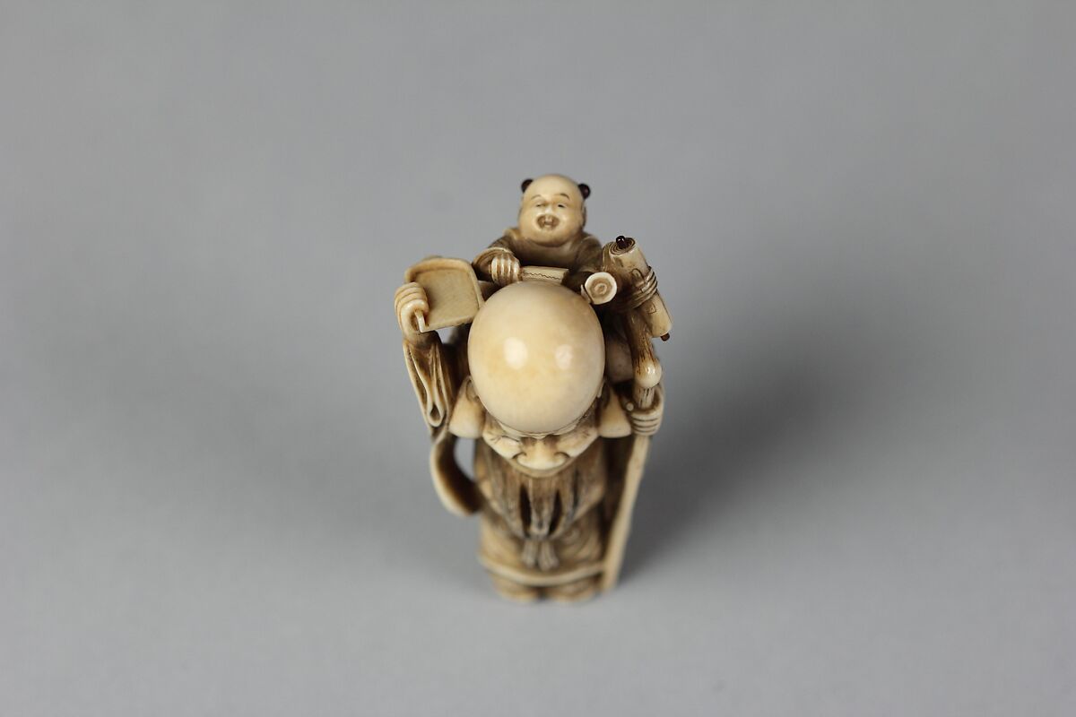Netsuke of Fukurokujin with Karako Boy, Ivory, Japan