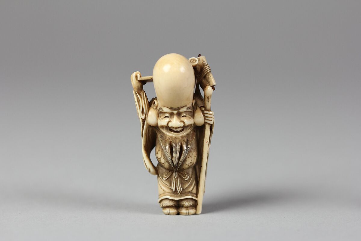 Netsuke of Fukurokujin with Karako Boy, Ivory, Japan 