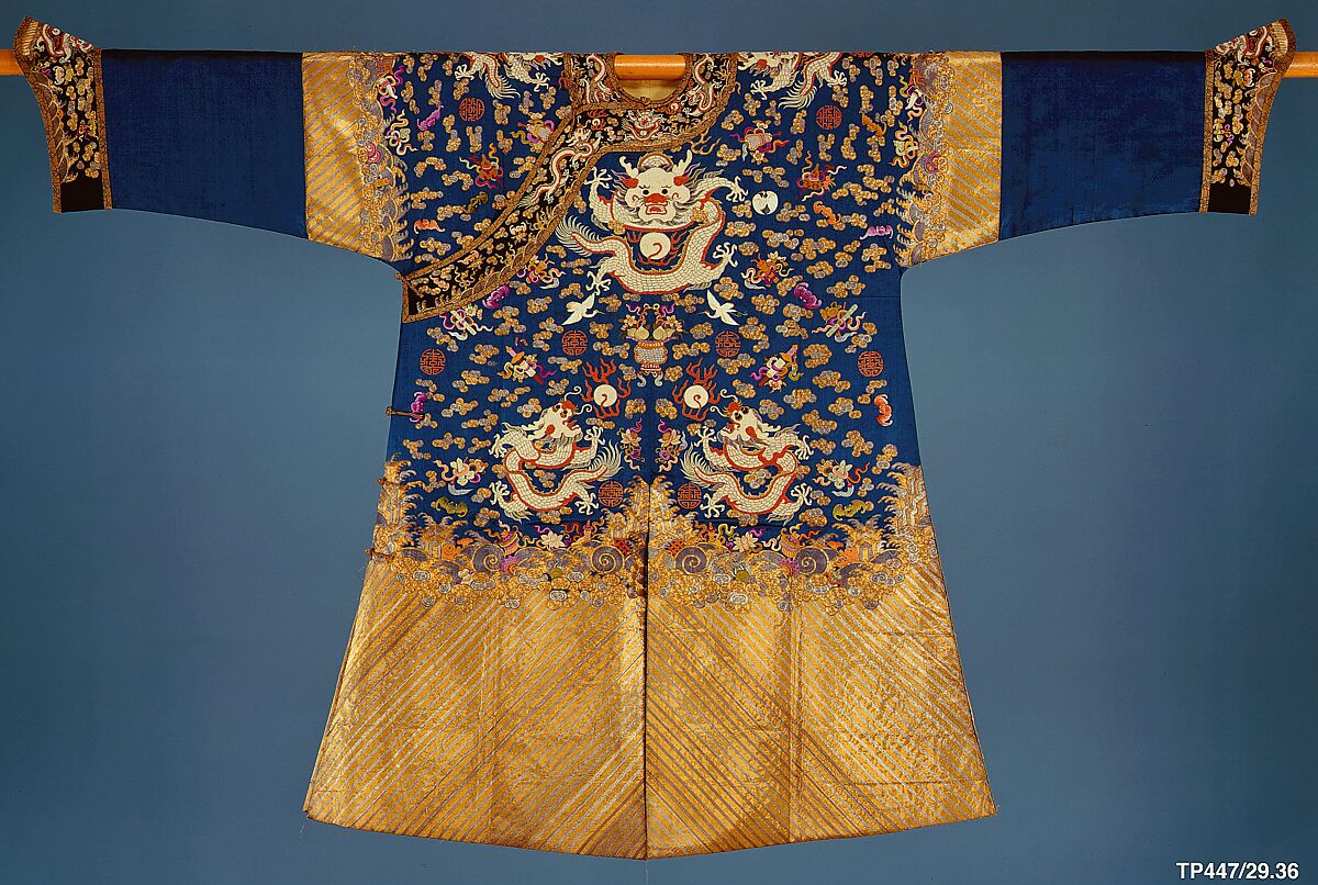 Embroidered Court Robe, Silk, metallic thread, coral and pearls, China 