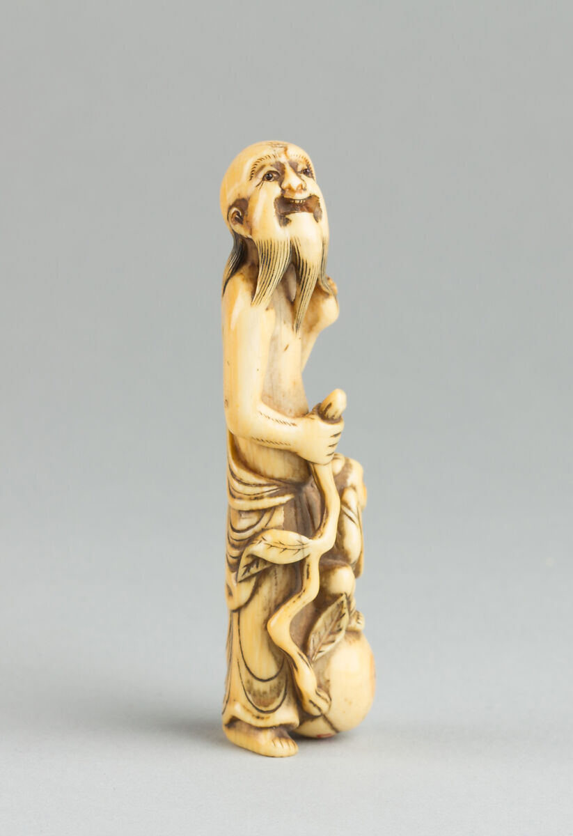 Netsuke of an Old Man, Ivory; eyes inlaid, Japan