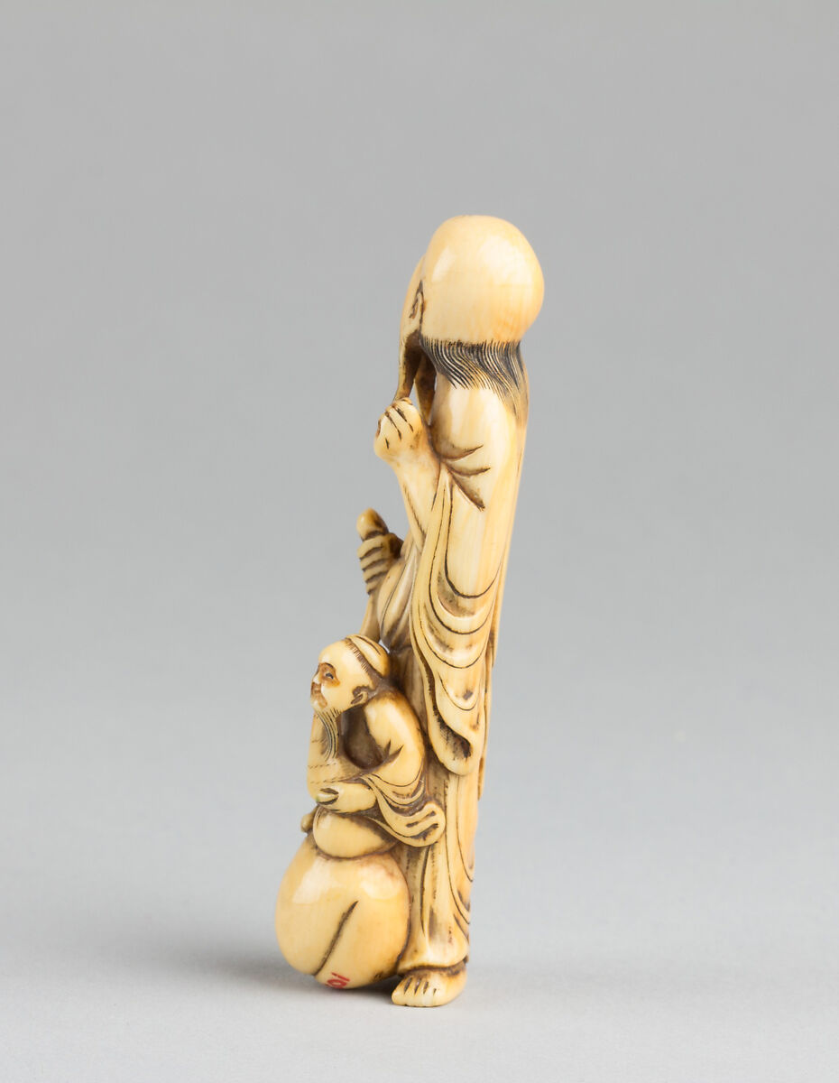 Netsuke of an Old Man, Ivory; eyes inlaid, Japan