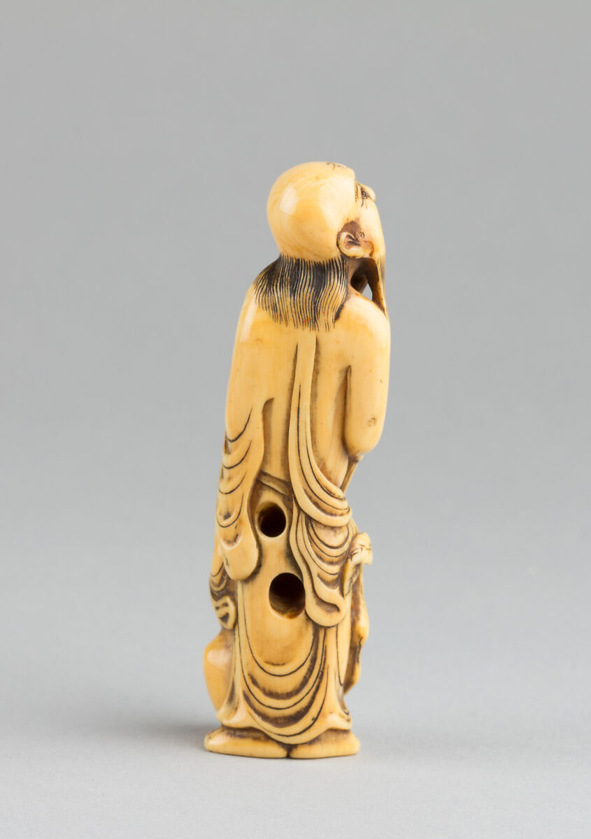 Netsuke of an Old Man, Ivory; eyes inlaid, Japan
