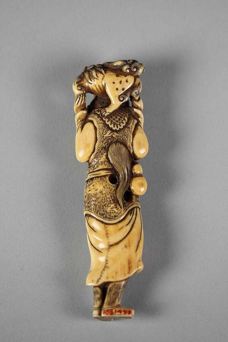 Netsuke of Sennin with Karashishi, Ivory, Japan
