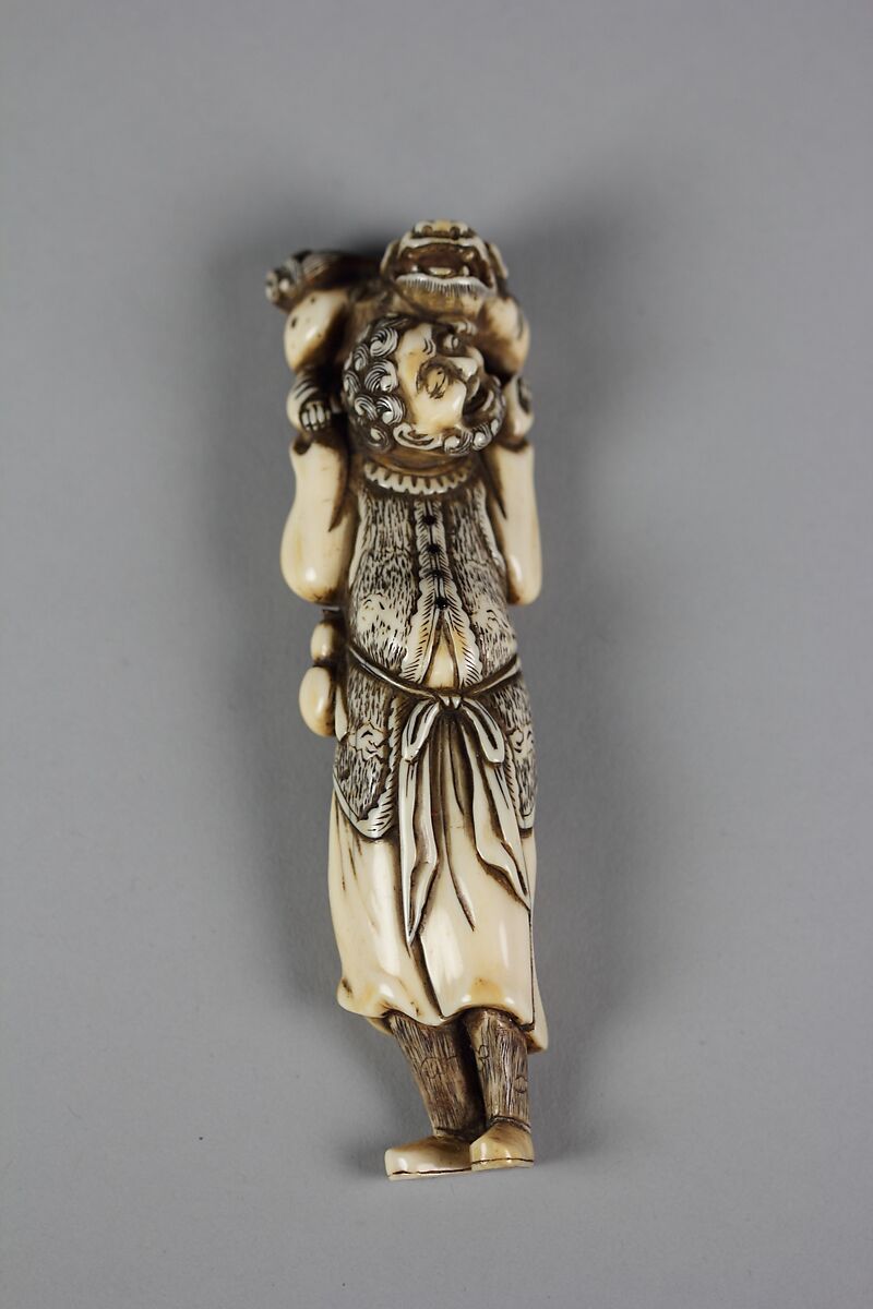 Netsuke of Sennin with Karashishi, Ivory, Japan