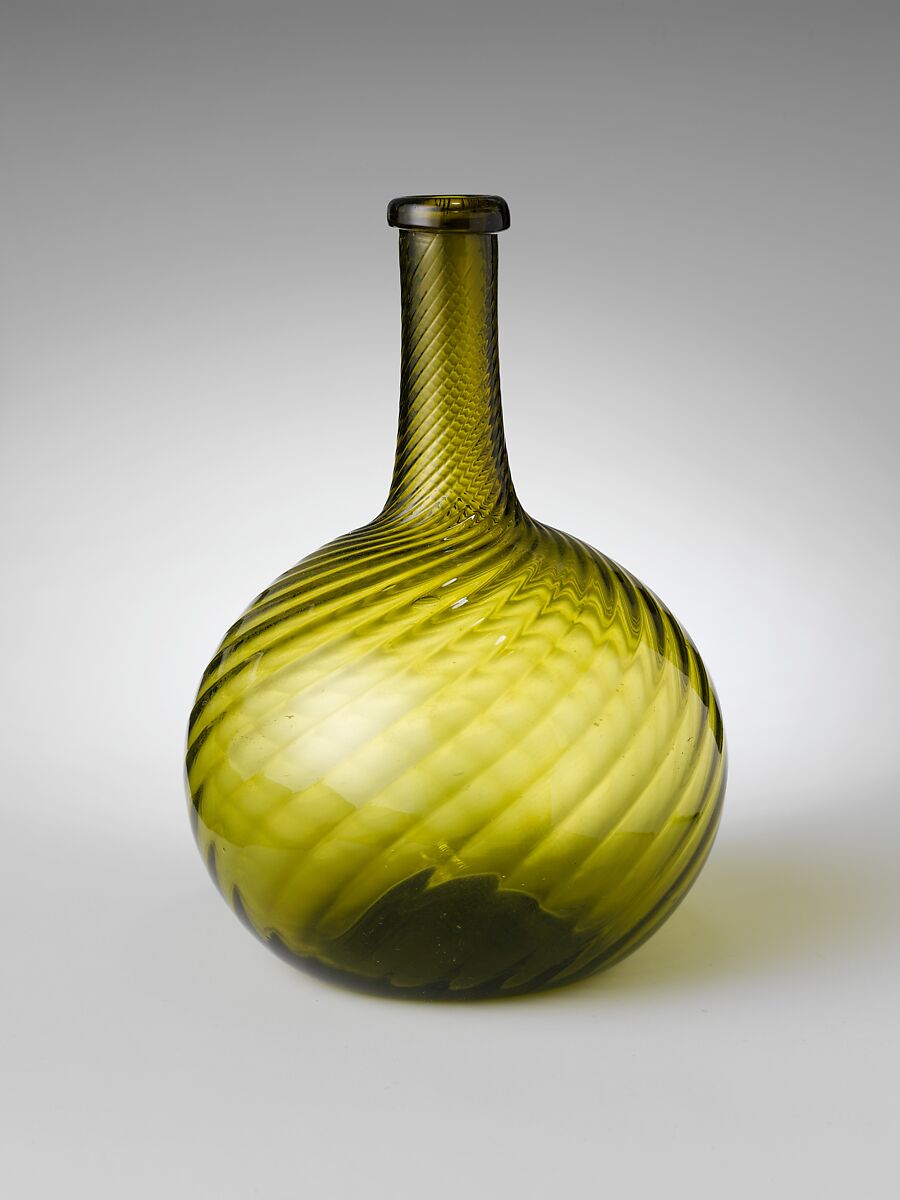 Bottle, Blown pattern-molded glass, American 