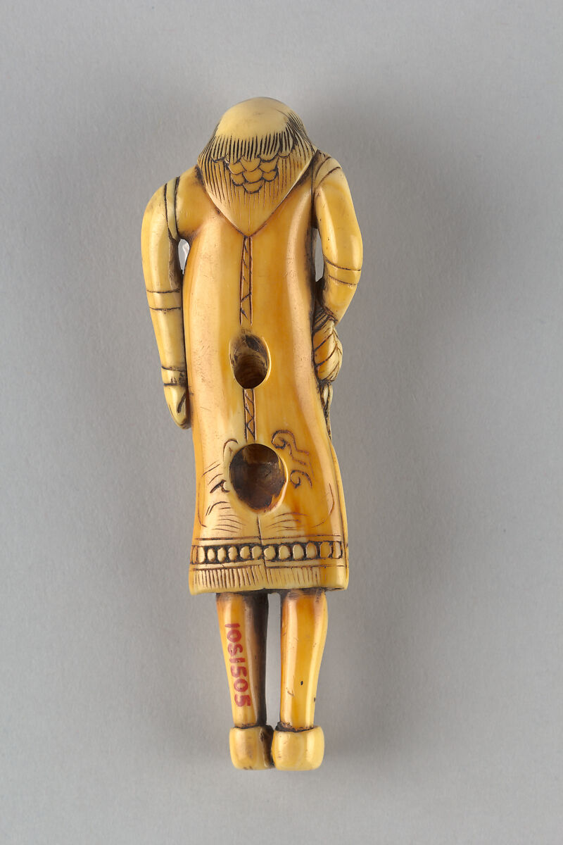 Netsuke of Foreigner Carrying a Dog, Ivory, Japan