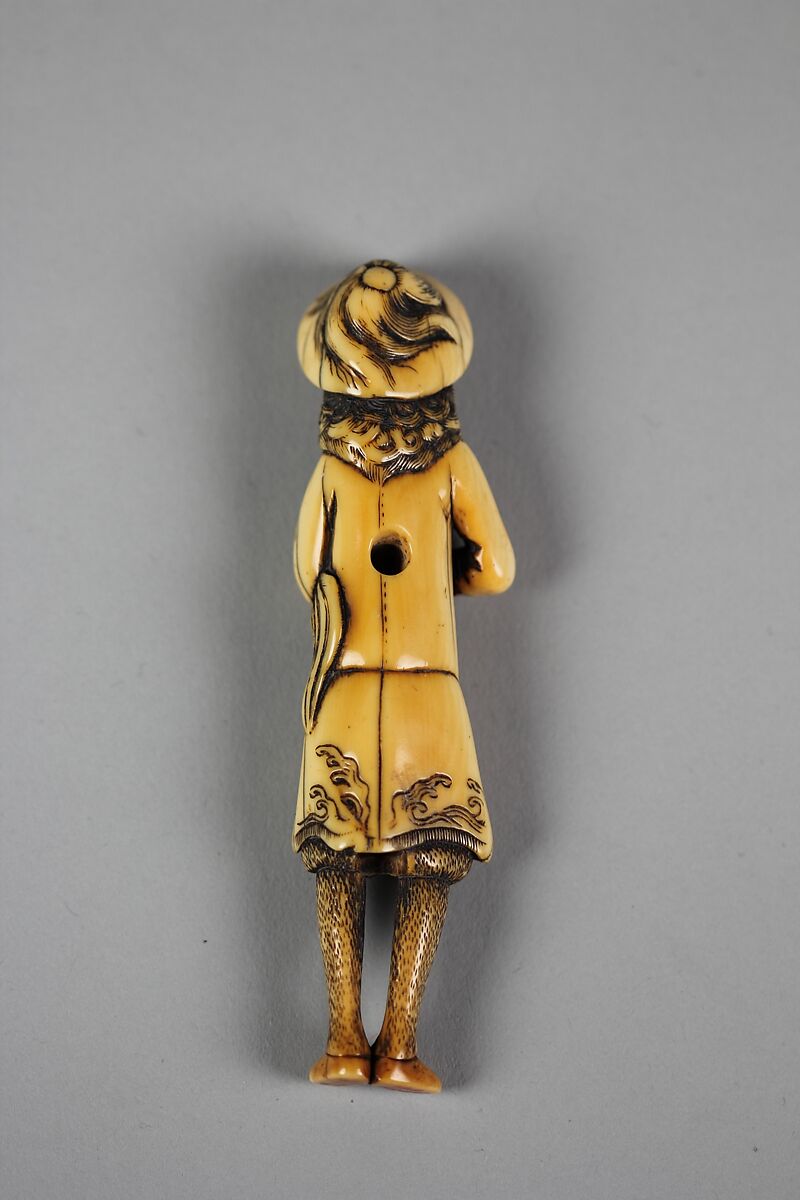 Netsuke of Dutchman Holding a Cock in His Arms, Ivory, Japan