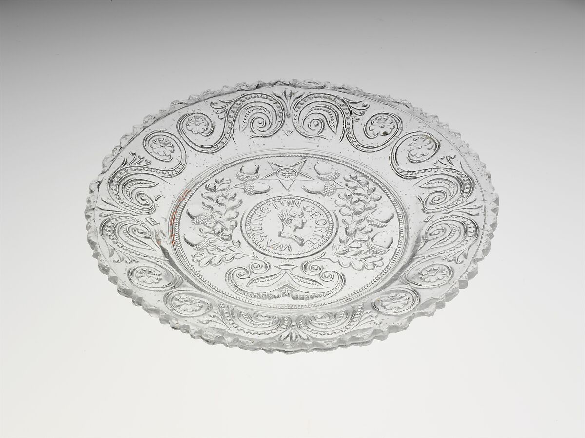 Plate, Lacy pressed glass, American 