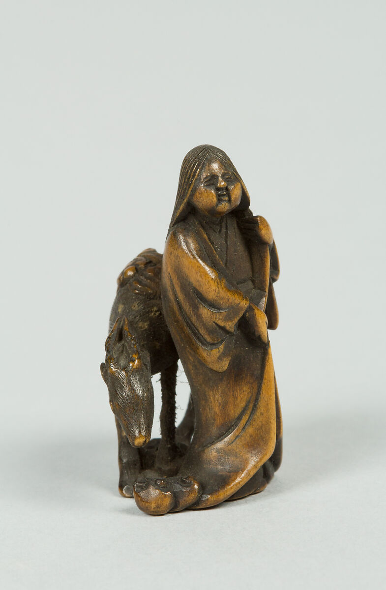 Netsuke of Woman and Deer, Wood, Japan