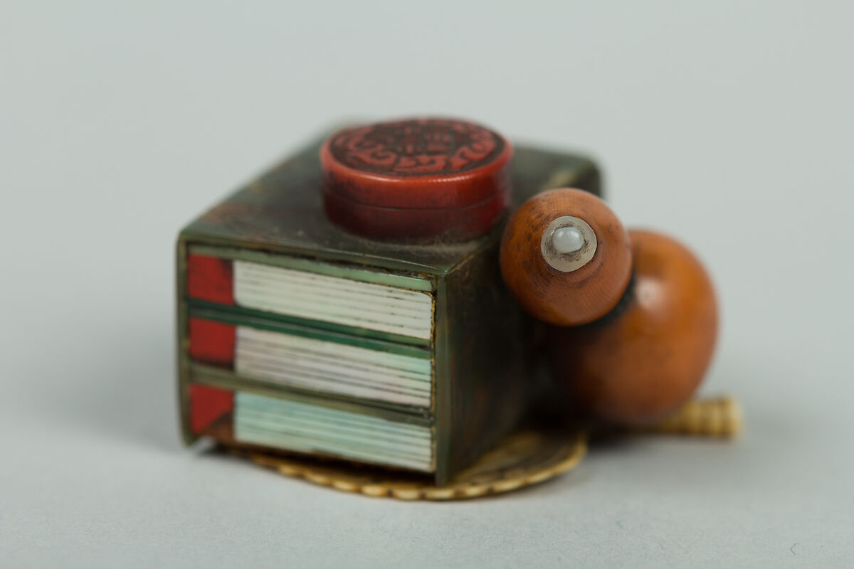 Netsuke of Books, a Gourd, Fan and Box, Ivory and jade, Japan