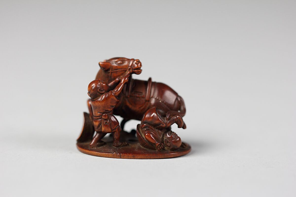 Netsuke of Two Men and Horse, Wood, Japan 