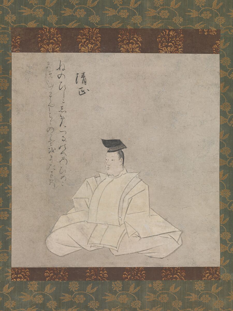 The Poet Fujiwara Kiyotada, from the “Narikane Version” of Thirty-six Poetic Immortals, Unidentified artist Japanese, Section of a handscroll mounted as a hanging scroll; ink and color on paper, Japan 