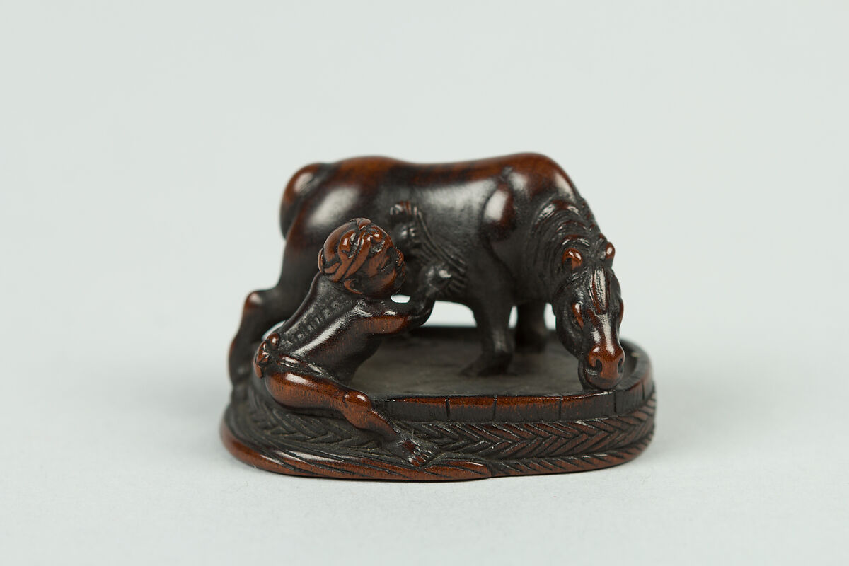 Netsuke of Boy Washing a Horse, Wood, Japan 