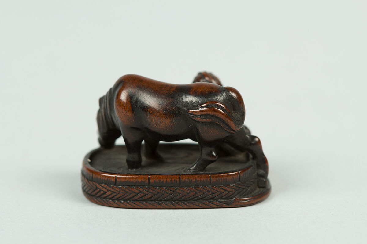 Netsuke of Boy Washing a Horse, Wood, Japan