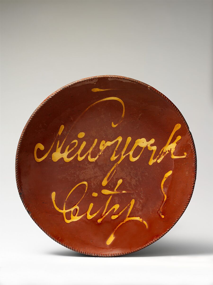 Plate, Possibly by Asa Edward Smith (1798–1880), Earthenware; Redware with slip decoration, American 