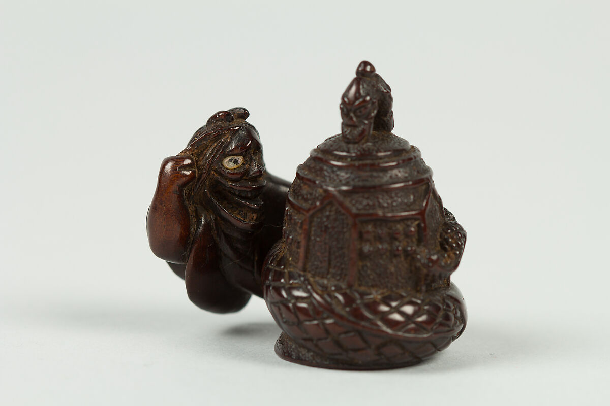 Netsuke of Kiyohime with the Bell, Wood, Japan 