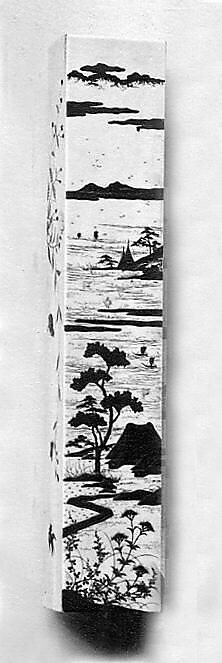 Fan and box, Ivory with lacquer and inlay, Japan