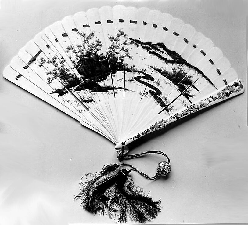 Fan and box, Ivory with lacquer and inlay, Japan 