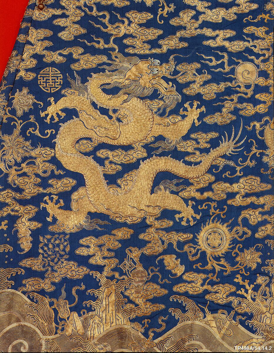 Emperor’s twelve-symbol festival robe, Silk and gold and silver thread embroidery on silk twill, China