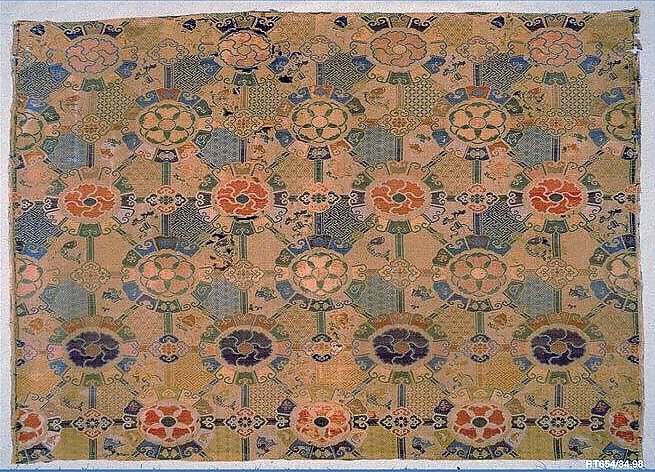 Panel with Geometric Pattern, Silk and metallic thread lampas, China 