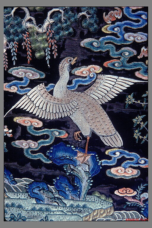 Rank Badge with Wild Goose, Silk and metallic thread embroidery on silk satin, China