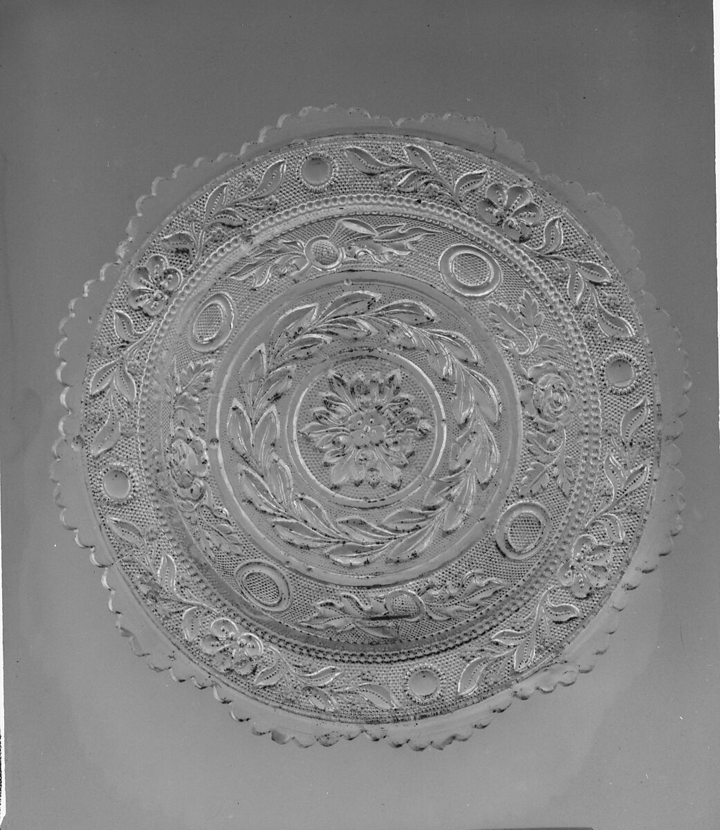 Plate, Lacy pressed glass, American 