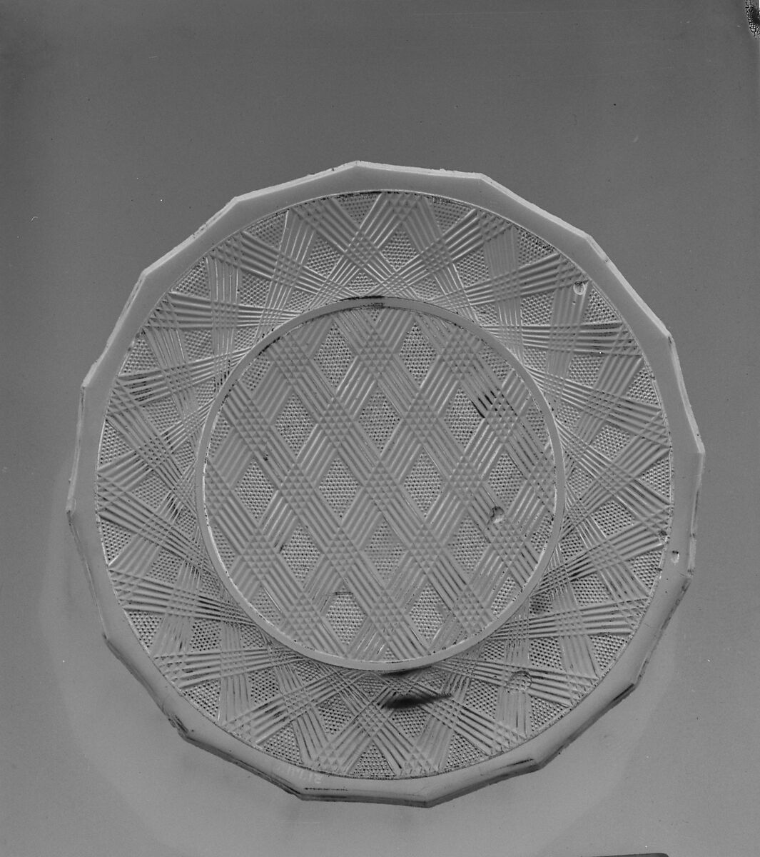 Plate, Lacy pressed glass, American 