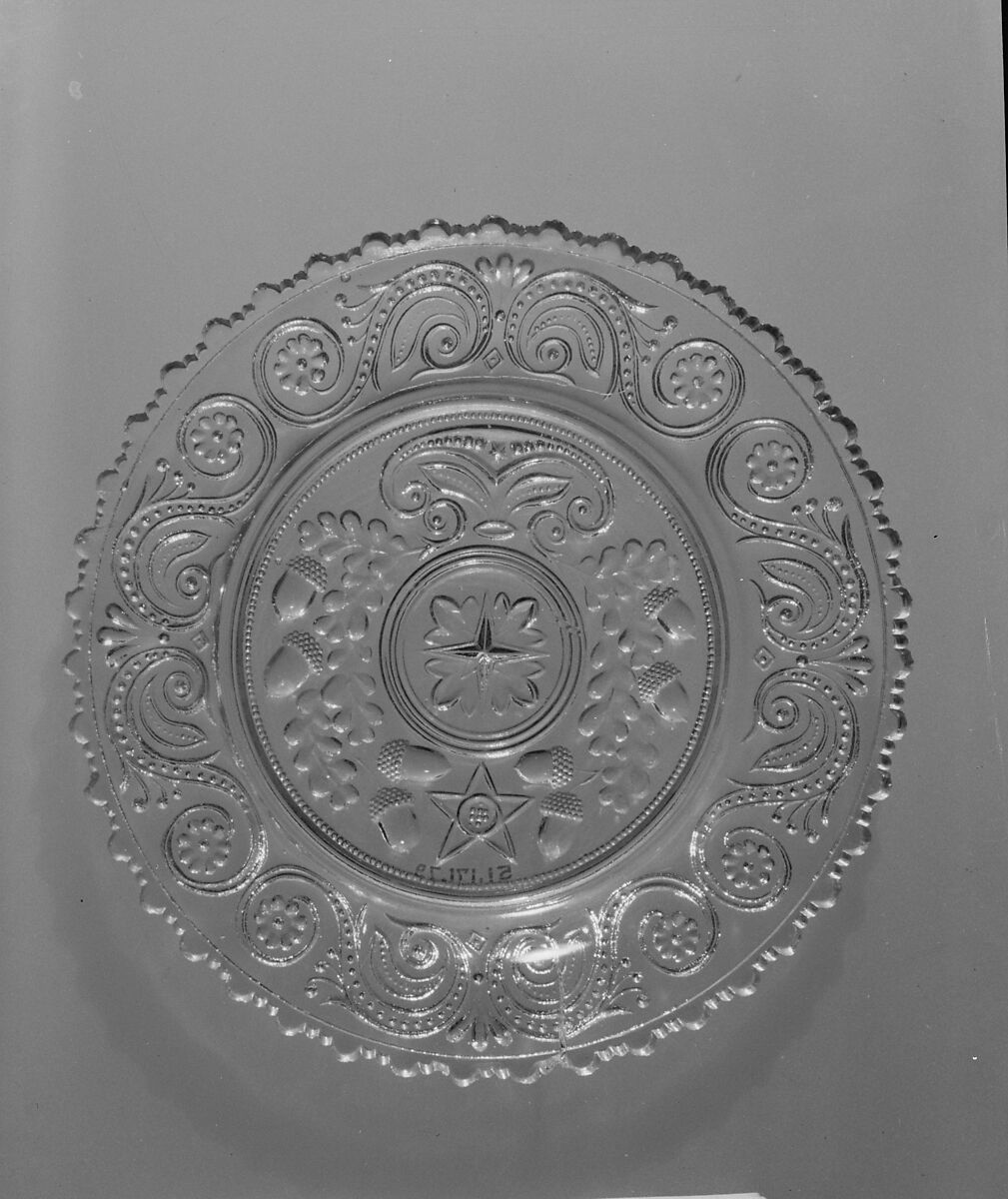 Plate, Lacy pressed glass, American 