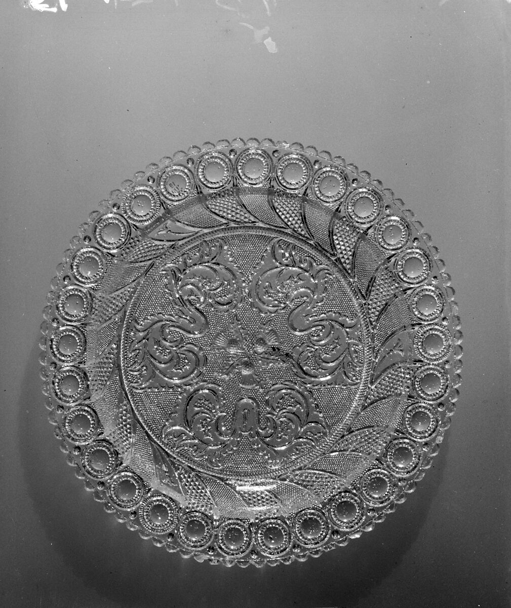 Plate, Lacy pressed glass, American 