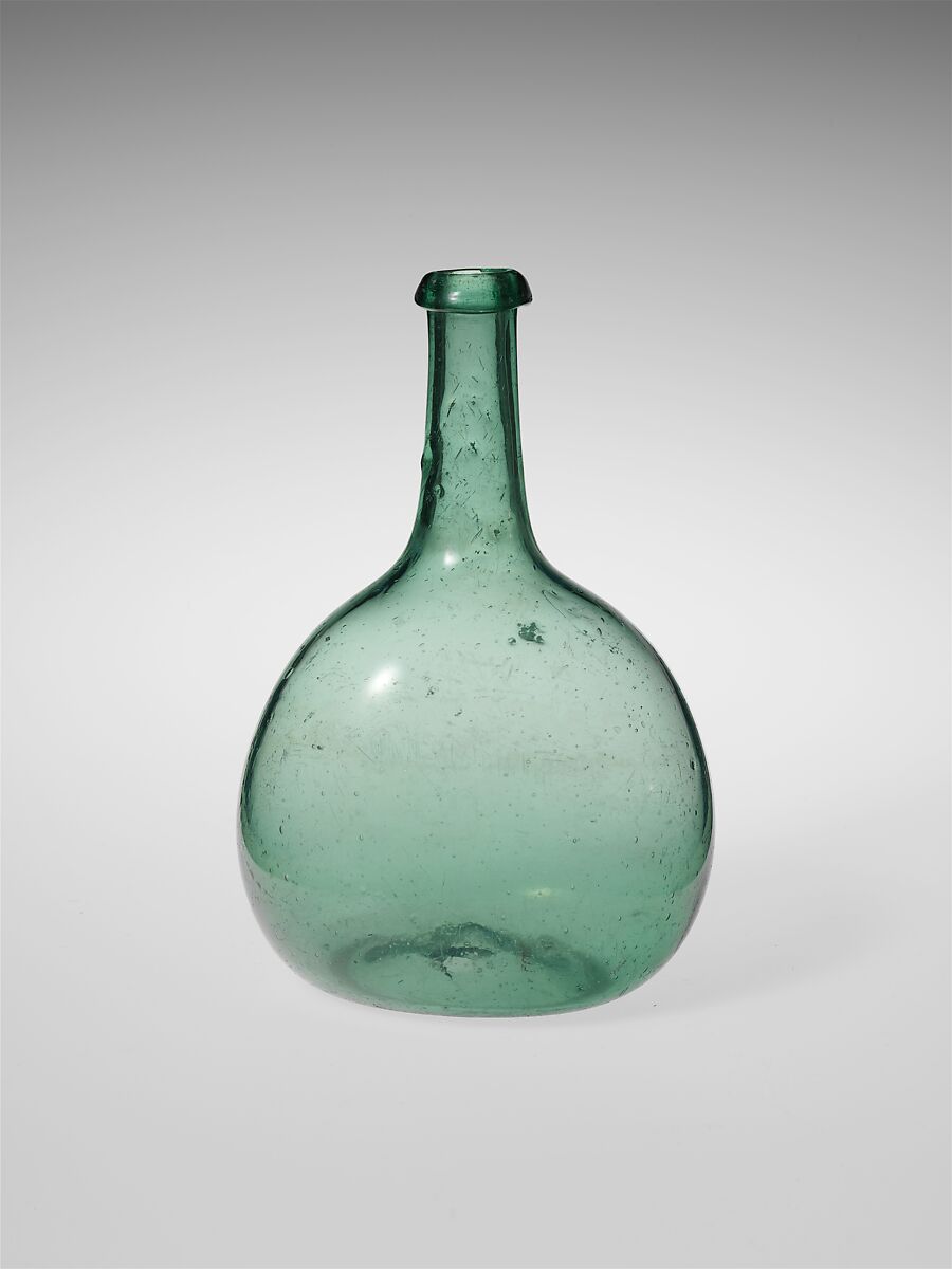 Bottle, Free-blown glass, American 