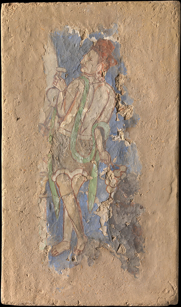 Attendant, Pigments on mud plaster, China, Xinjiang Uyghur Autonomous Region