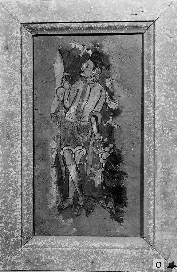 Attendant, Pigments on mud plaster, China, Xinjiang Uyghur Autonomous Region