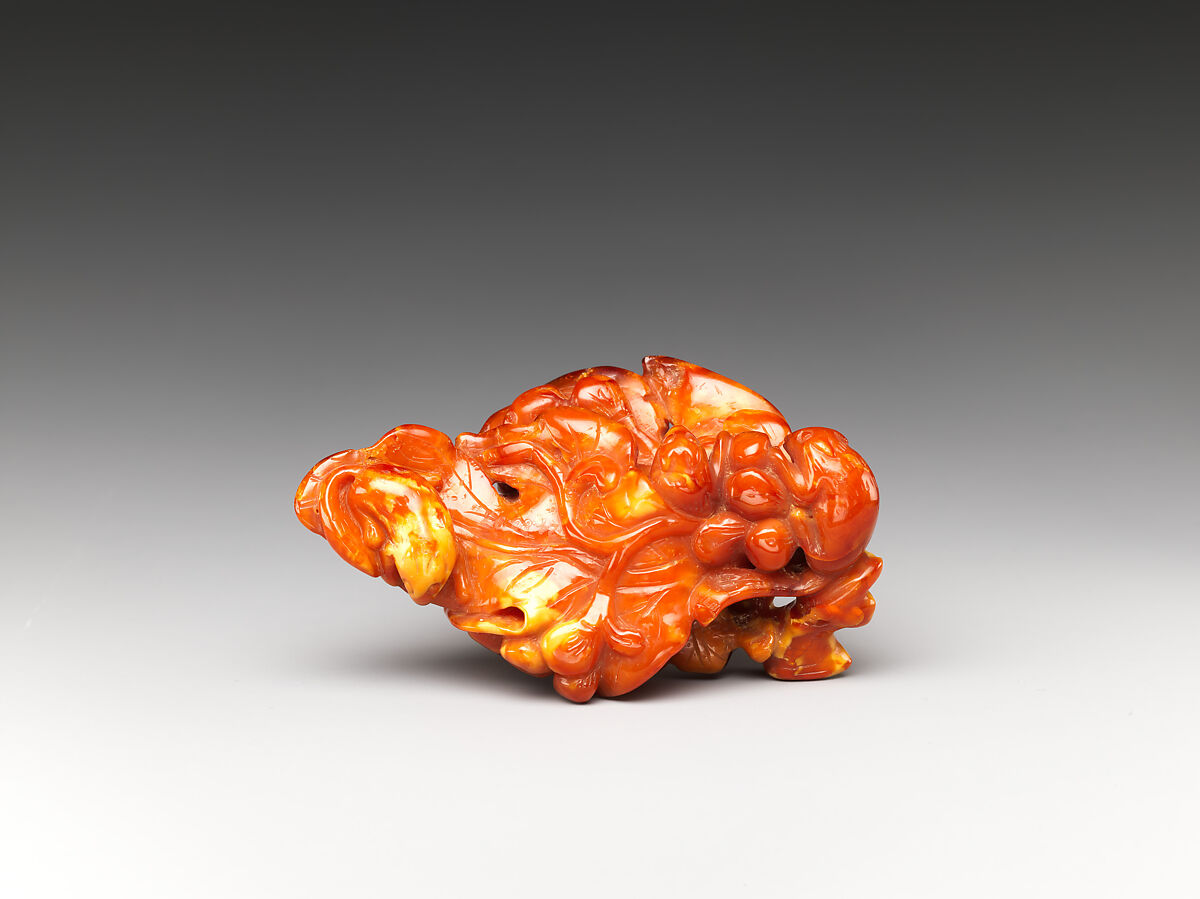 Ornament with Squirrels and Grapes, Amber, China 